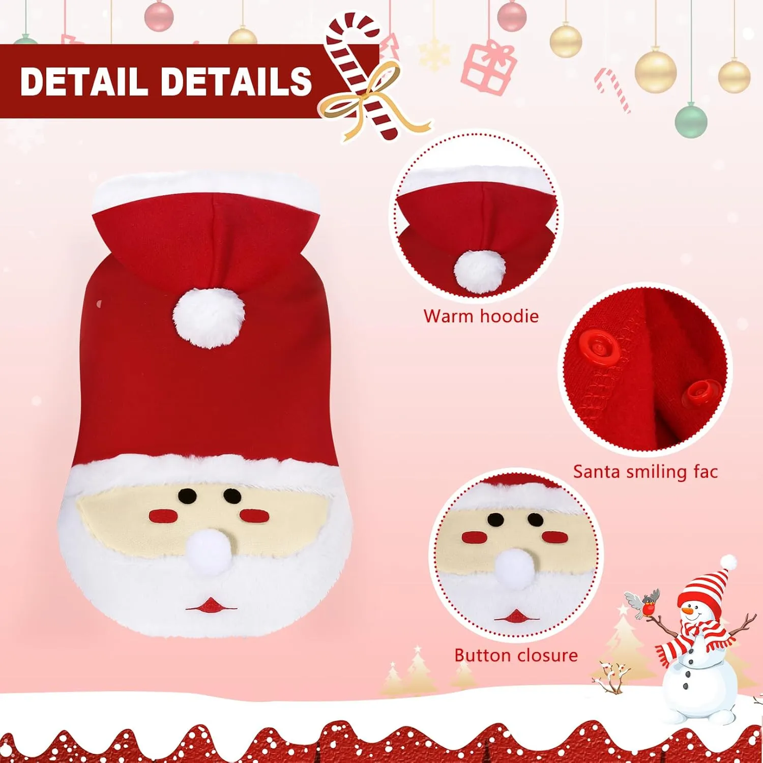Dog Christmas Costume Pet Hoodie: Funny Cosplay Dog Hooded Costumes Holiday Theme Dog Clothes Winter Warm Puppy Outfit Pets Party Xmas Dog Apparel (Red, S)