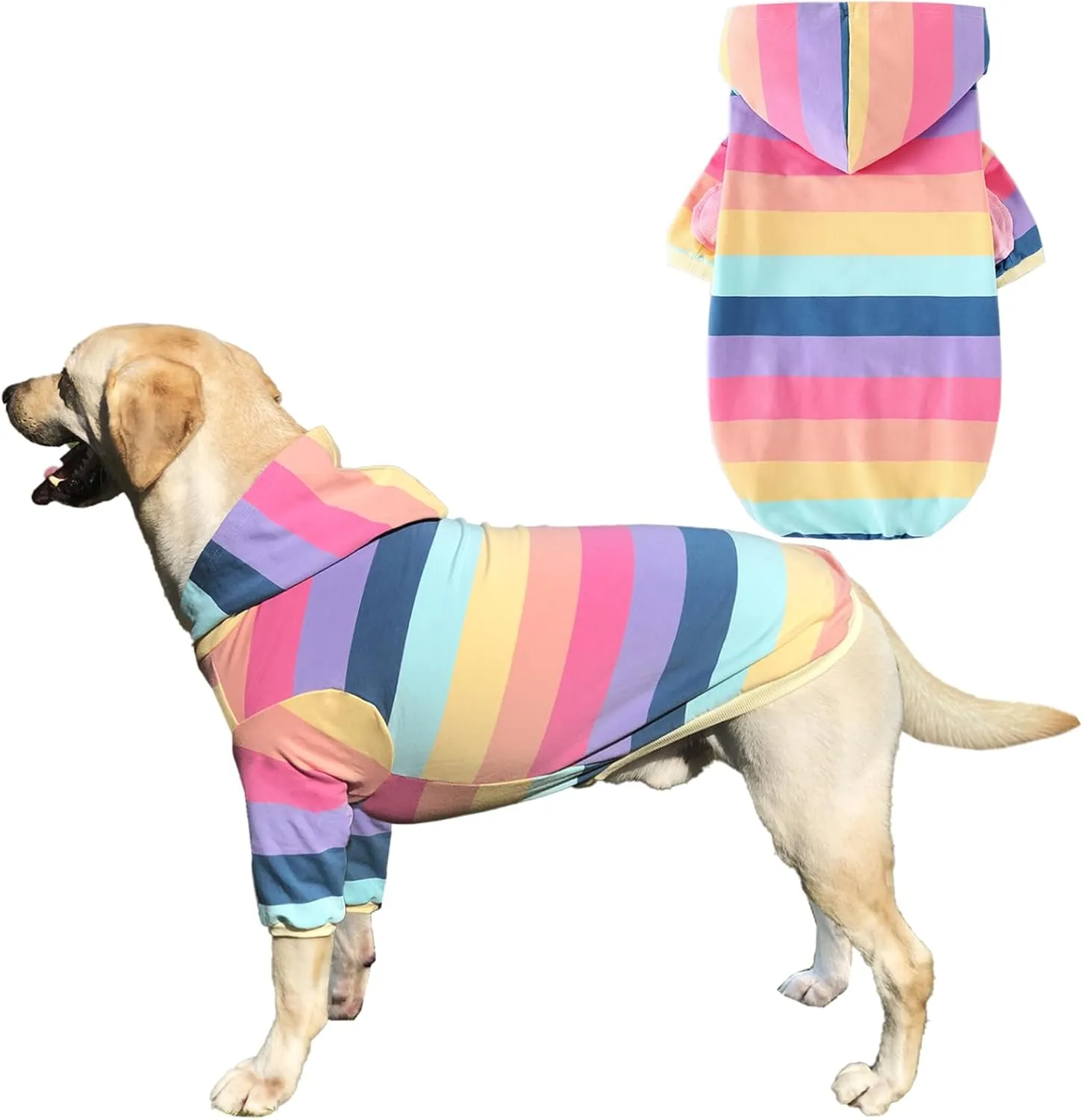 Dog Cotton Hoodie Pullover Sweatshirts Soft and Stretch Pets Clothes Rainbow Stripe Hooded for Large DogsStripe XL