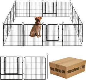 Dog Playpen,32 in(H) Pet Fence Outdoor for Rv Camping,Garden Fence Animal Barrie for Yard,Total 16 Panels with Gate 37.3Ft(L) Black Metal Temporary Fencing