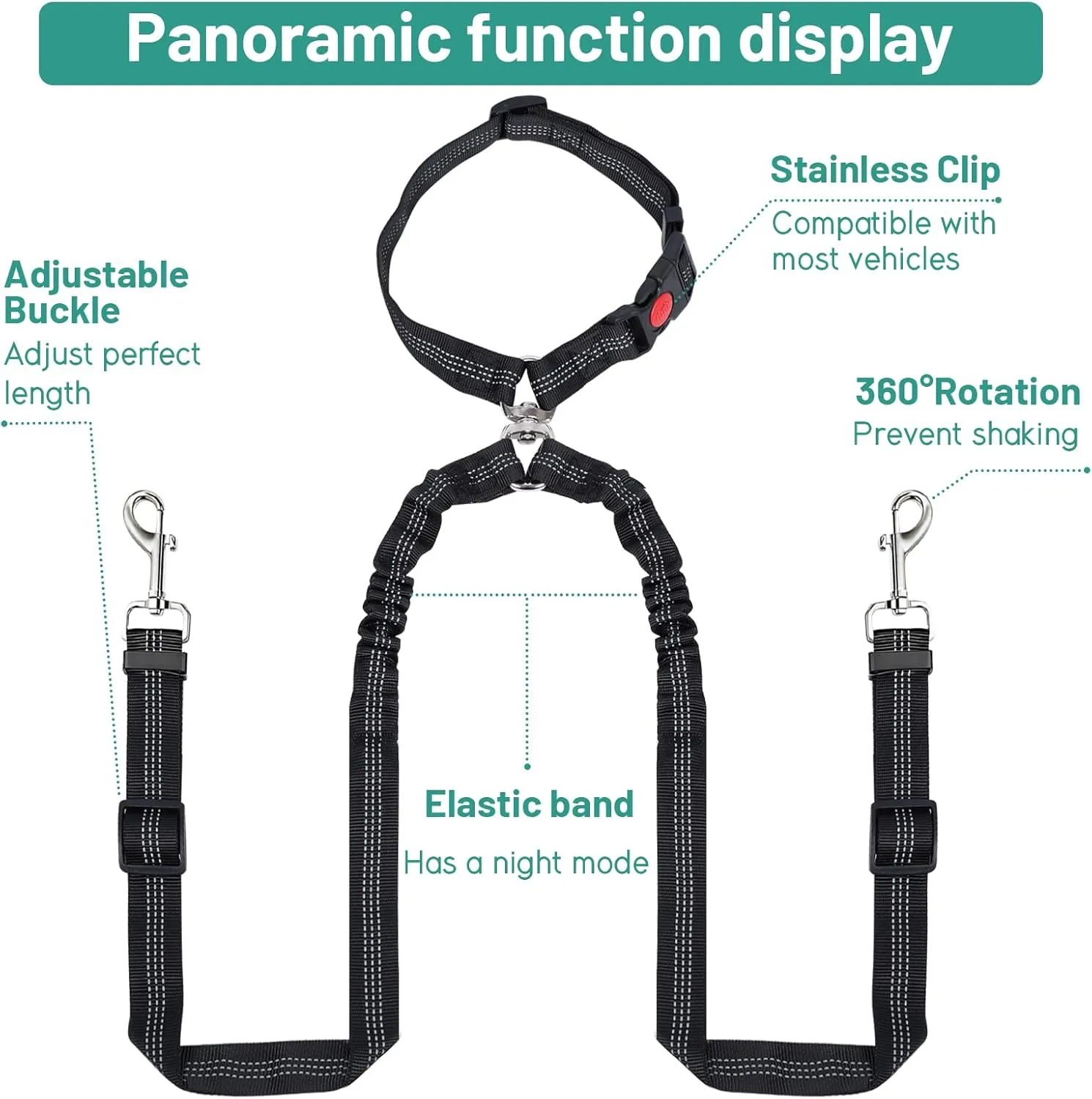 Dog Seat Belt for Two Car,Dual Dog Harness for Car,Thickened Nylon Retractable Dog Car Seat Belts, Anti-Tangle and Adjustable Double Dog Seat Belt for Car Travel,Fits Small,Medium Dogs & Cars,Black