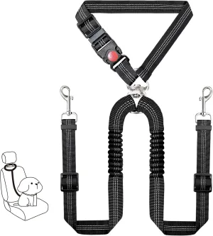 Dog Seat Belt for Two Car,Dual Dog Harness for Car,Thickened Nylon Retractable Dog Car Seat Belts, Anti-Tangle and Adjustable Double Dog Seat Belt for Car Travel,Fits Small,Medium Dogs & Cars,Black