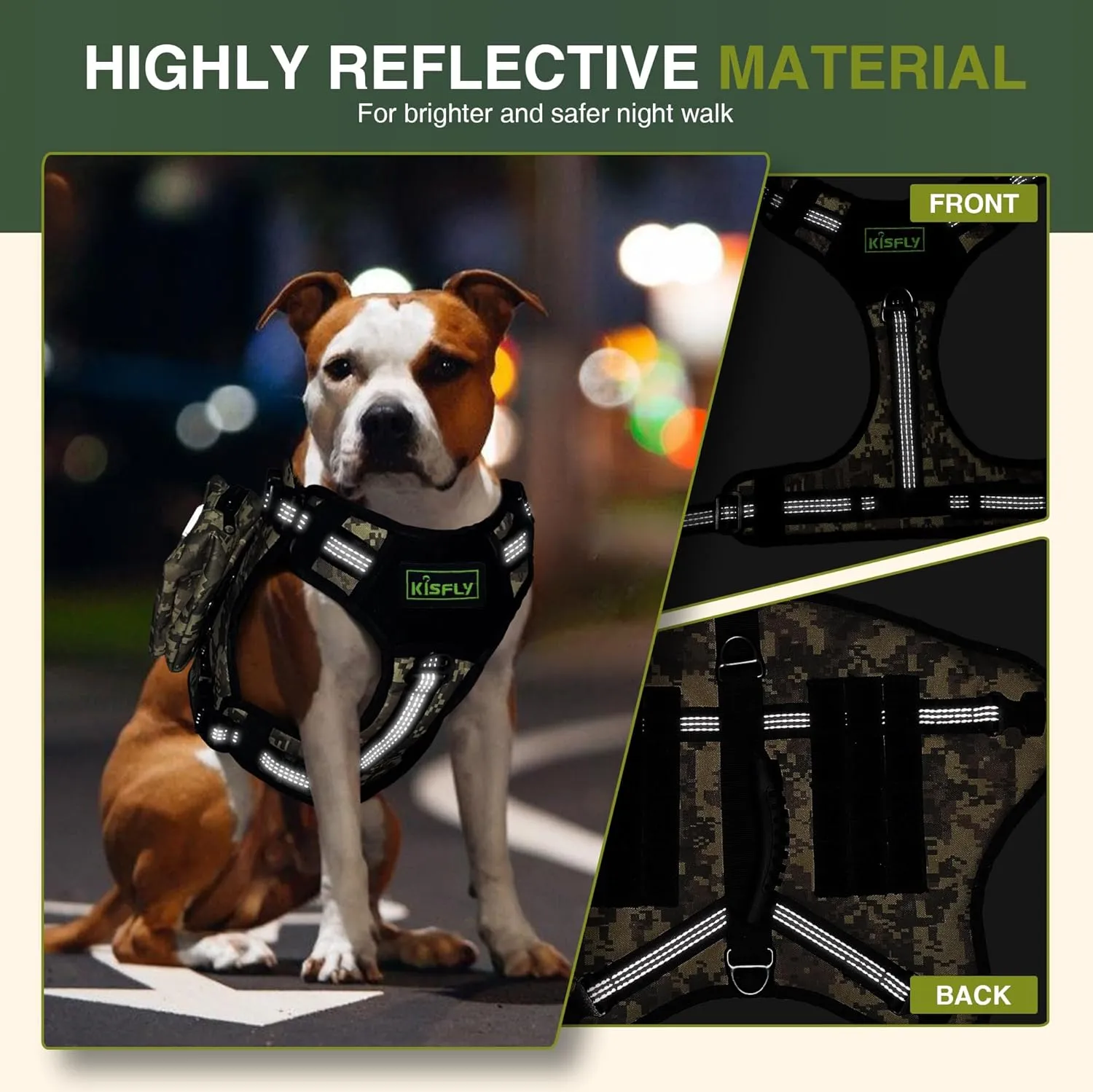 Dog Tactical Harness with Reflective Design, Breathable and Adjustable Tactical Dog Vest, No Choke Harness, Military Grade Gear for Training, Hunting, Outdoor Adventures, Camouflage L