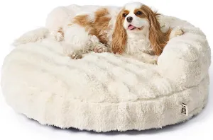 EHEYCIGA Medium Dog Bed and Large Cat Couch  Fluffy Faux Rabbit Fur Pet Sofa for Small and Medium Dogs, Washable Removable Cover, Waterproof and Non-Slip, 30 Inch, Cream