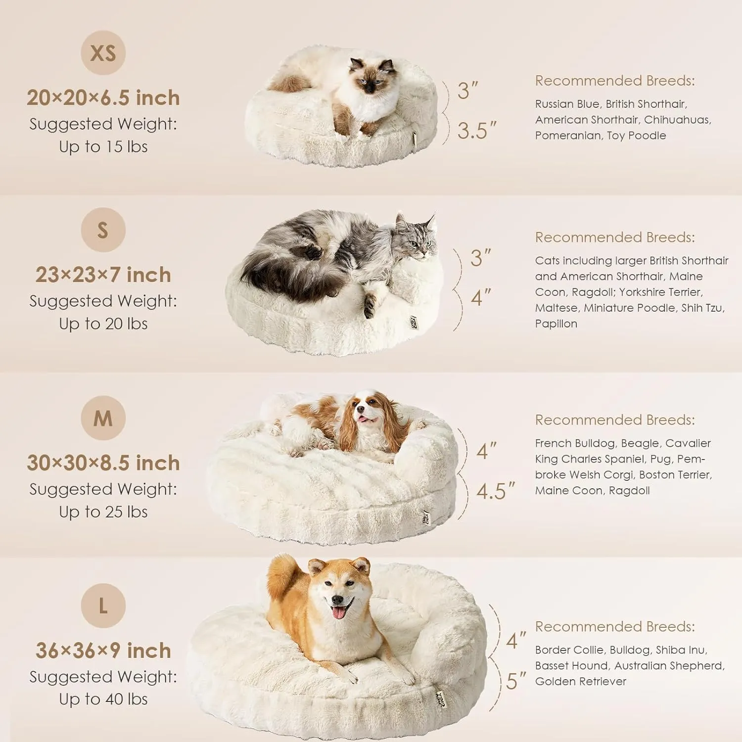 EHEYCIGA Medium Dog Bed and Large Cat Couch  Fluffy Faux Rabbit Fur Pet Sofa for Small and Medium Dogs, Washable Removable Cover, Waterproof and Non-Slip, 30 Inch, Cream