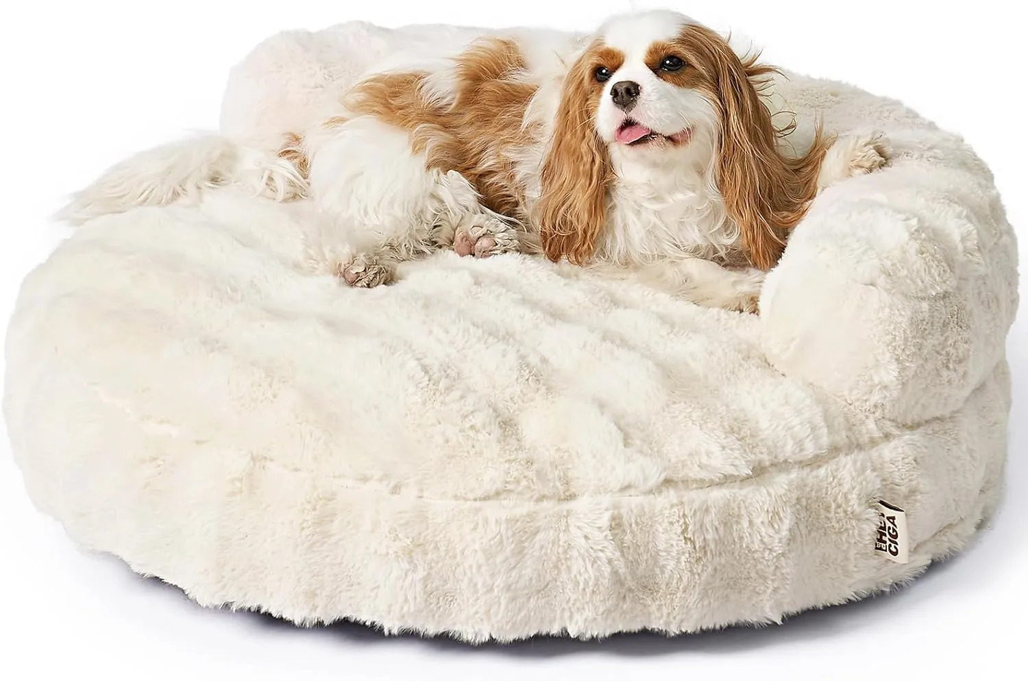 EHEYCIGA Medium Dog Bed and Large Cat Couch  Fluffy Faux Rabbit Fur Pet Sofa for Small and Medium Dogs, Washable Removable Cover, Waterproof and Non-Slip, 30 Inch, Cream
