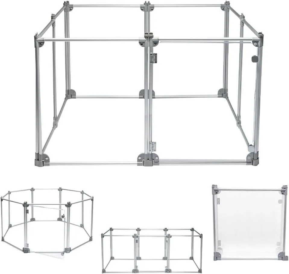 Front Row Foldable Dog Playpen  Durable and Portable Puppy Playpen for Exercise, Rest & Play  Clear Fence Panels with Aluminum Rods and Crate for Dogs and Other Small Pets (Silver, 8-Panel)