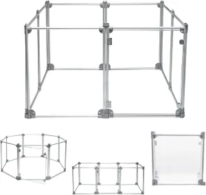 Front Row Foldable Dog Playpen  Durable and Portable Puppy Playpen for Exercise, Rest & Play  Clear Fence Panels with Aluminum Rods and Crate for Dogs and Other Small Pets (Silver, 8-Panel)