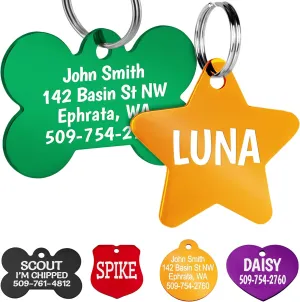 GoTags Dog Tags, Personalized Engraved Dog and Cat ID Tags for Pets, Custom Engraved on Both Sides, Various Shapes Including Bone, Round, Heart, Bow Tie, Star, and Badge (Star, Small - Pack of 1)