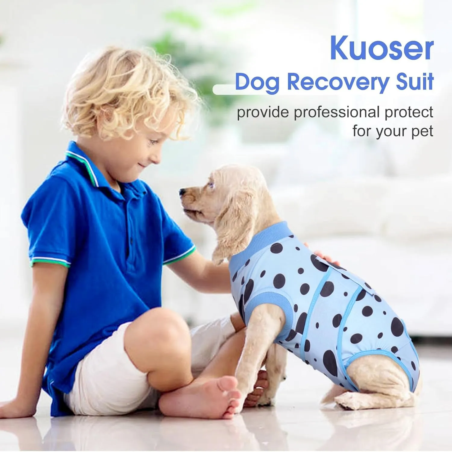 Kuoser Dog Surgery Recovery Suit, Anti Licking Pet Surgical Suit for Dogs Male Neuter, Female Dog Surgery Suit for Spay Subsititute E-Collar Cone, Dogs Body Suits After Surgery Blue Polka Dot S