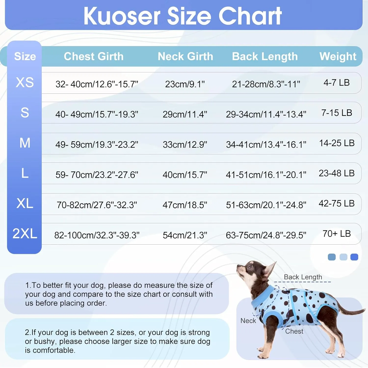Kuoser Dog Surgery Recovery Suit, Anti Licking Pet Surgical Suit for Dogs Male Neuter, Female Dog Surgery Suit for Spay Subsititute E-Collar Cone, Dogs Body Suits After Surgery Blue Polka Dot S