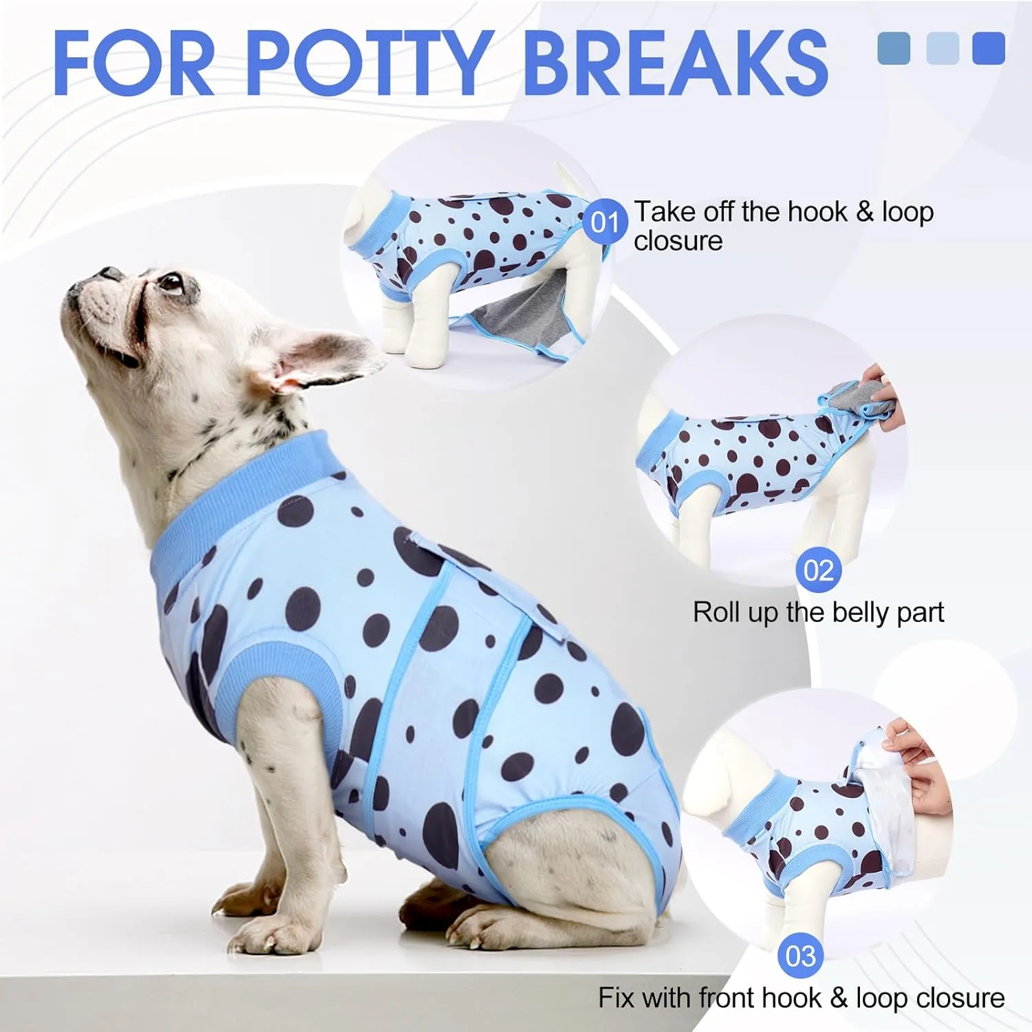 Kuoser Dog Surgery Recovery Suit, Anti Licking Pet Surgical Suit for Dogs Male Neuter, Female Dog Surgery Suit for Spay Subsititute E-Collar Cone, Dogs Body Suits After Surgery Blue Polka Dot S