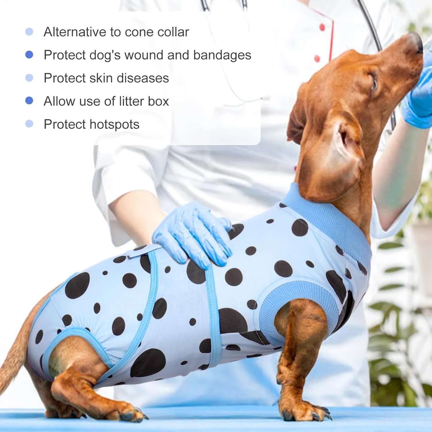 Kuoser Dog Surgery Recovery Suit, Anti Licking Pet Surgical Suit for Dogs Male Neuter, Female Dog Surgery Suit for Spay Subsititute E-Collar Cone, Dogs Body Suits After Surgery Blue Polka Dot S