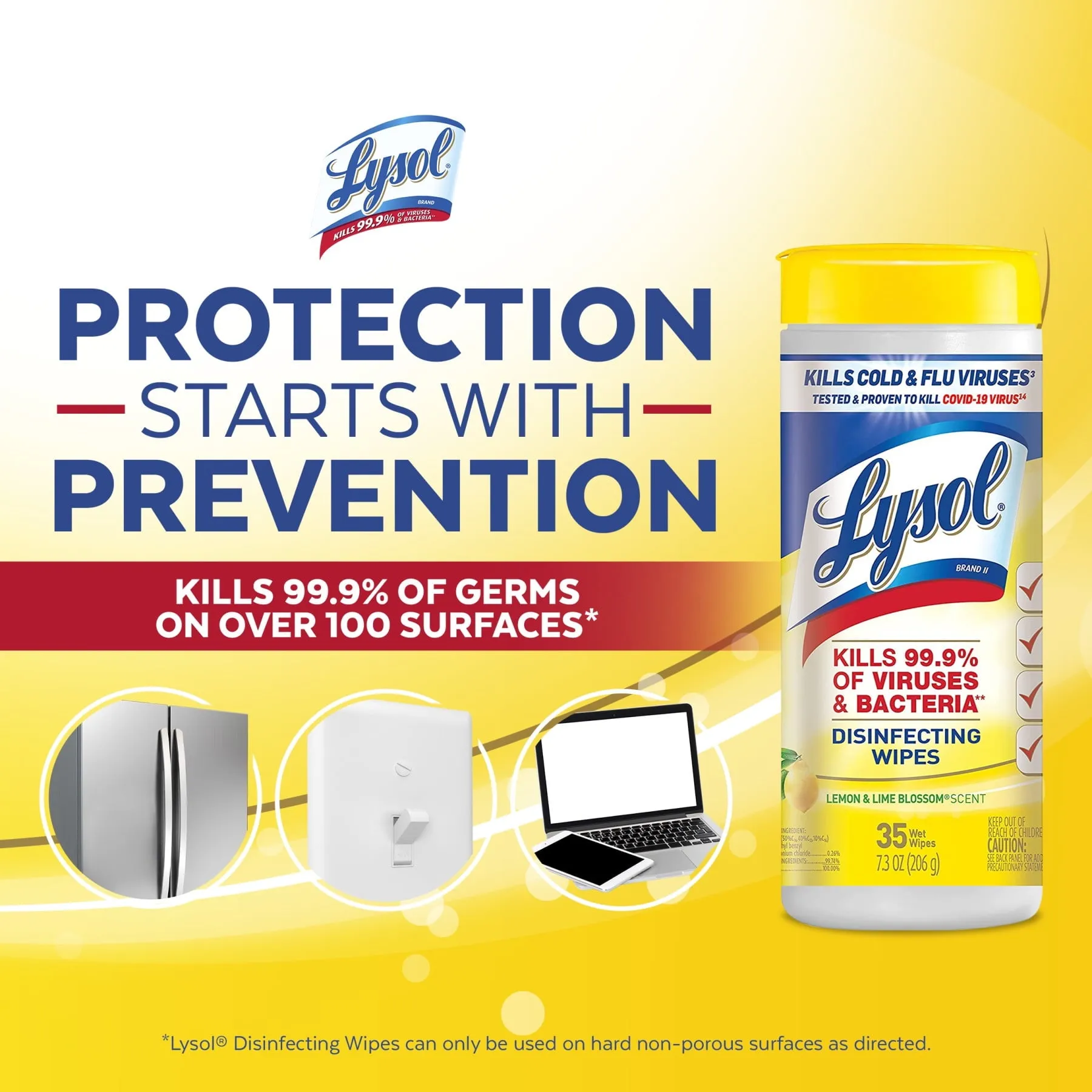 Lysol Disinfectant Wipes, Multi-Surface Antibacterial Cleaning Wipes, For Disinfecting and Cleaning, Lemon and Lime Blossom, 105 Count (Pack of 3)