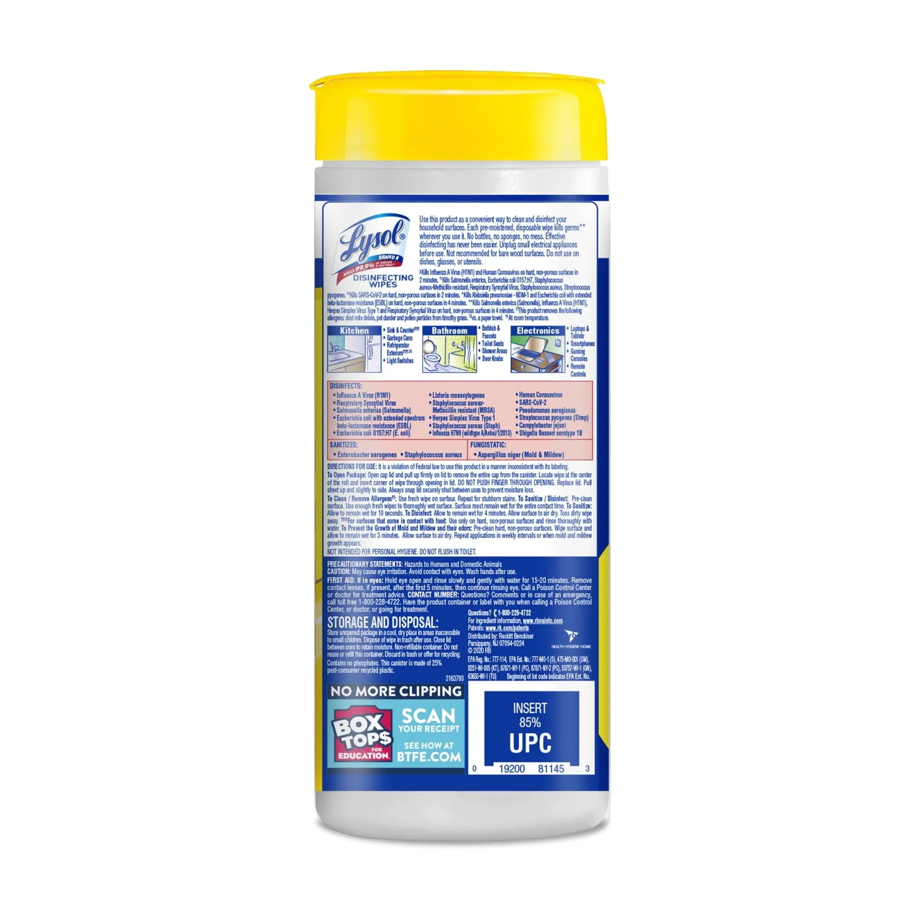 Lysol Disinfectant Wipes, Multi-Surface Antibacterial Cleaning Wipes, For Disinfecting and Cleaning, Lemon and Lime Blossom, 105 Count (Pack of 3)