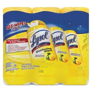 Lysol Disinfectant Wipes, Multi-Surface Antibacterial Cleaning Wipes, For Disinfecting and Cleaning, Lemon and Lime Blossom, 105 Count (Pack of 3)