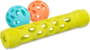 Messy Mutts Totally Pooched Huff'n Puff Toys | TPR Puzzle Toys for Dogs | 2-in-1 Durable Interactive Toy and Tooth Cleaner (Assorted, 3-Piece)