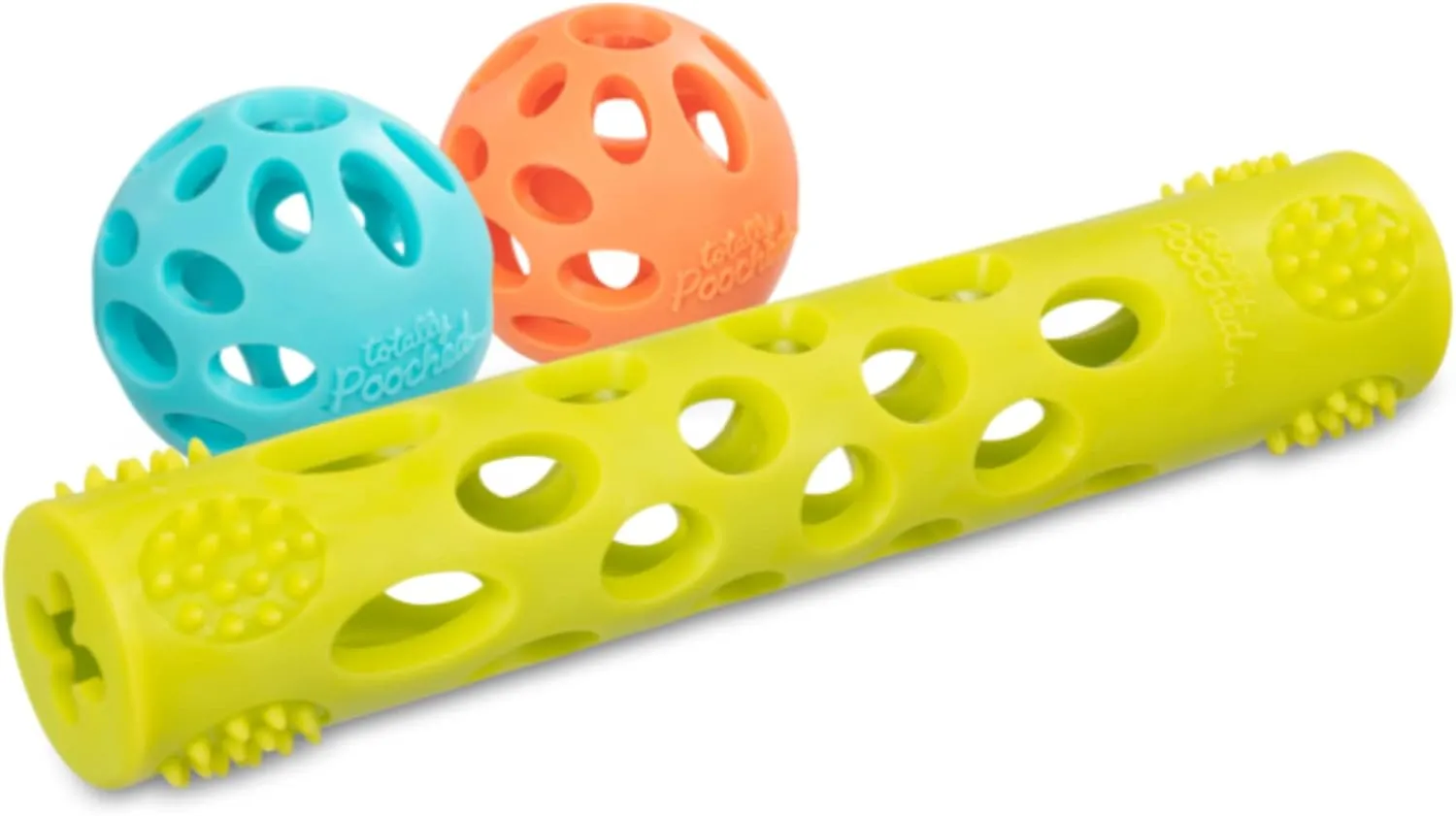 Messy Mutts Totally Pooched Huff'n Puff Toys | TPR Puzzle Toys for Dogs | 2-in-1 Durable Interactive Toy and Tooth Cleaner (Assorted, 3-Piece)