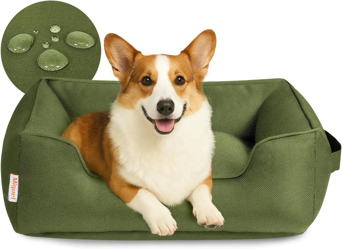 Miguel Waterproof Outdoor Dog Bed for Medium Small Dogs, Oxford Pet Bed Tough with Sides Easy Clean, All Weather Rectangle Puppy Bed with Removable Cover Bolster Bed Scratch Resistant 30 inches