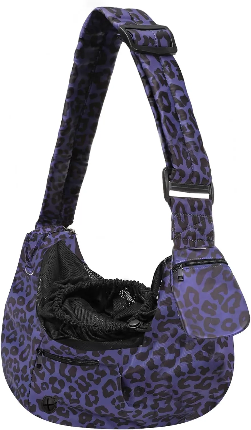 MOSISO Dog Cat Sling Carrier, Pet Carrier Leopard Grain Tote Bag Hands Free Adjustable Padded Strap Breathable Polyester Soft Carrying Travel Shoulder Bag with Front Pocket for Small Dog Cat, Black
