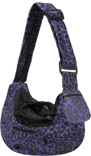 MOSISO Dog Cat Sling Carrier, Pet Carrier Leopard Grain Tote Bag Hands Free Adjustable Padded Strap Breathable Polyester Soft Carrying Travel Shoulder Bag with Front Pocket for Small Dog Cat, Black