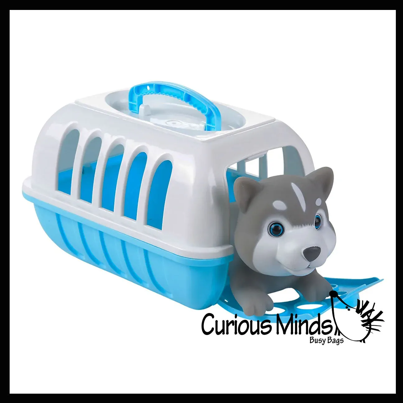 NEW - Large Husky Dog Cute Toy Pet in Animal Carrier - Pretend Play Toy Doggy Playset