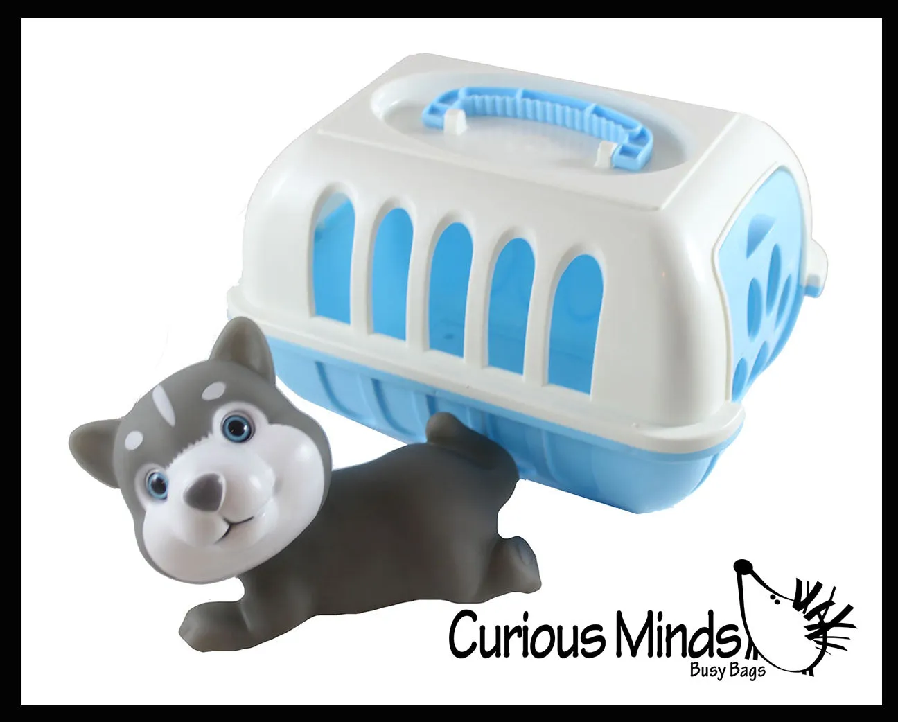 NEW - Large Husky Dog Cute Toy Pet in Animal Carrier - Pretend Play Toy Doggy Playset