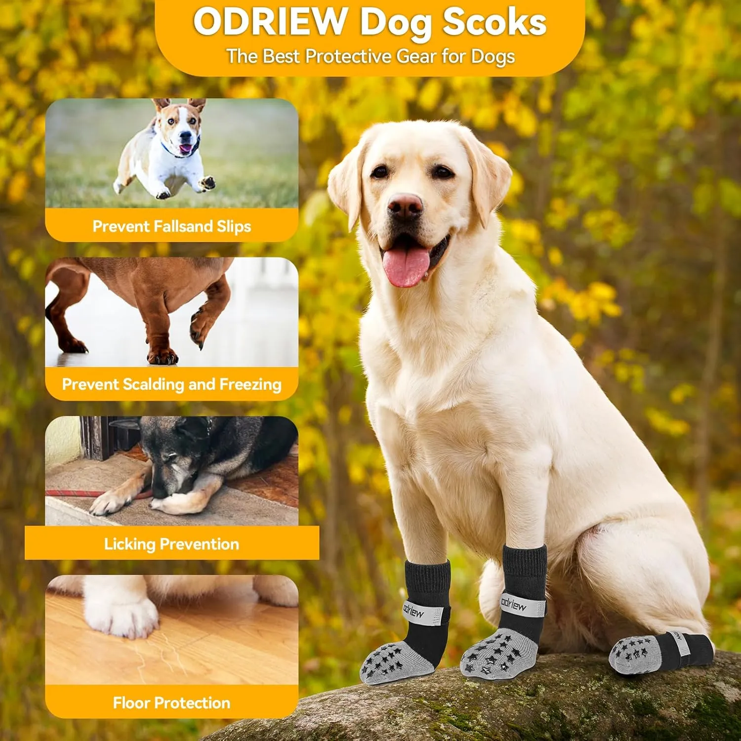 Non Slip Dog Socks to Prevent Licking Paws, Double Sided Grips, Dog Socks for Hardwood Floors Anti Slip, 6Pcs with Elastic Reflective Straps for Small, Medium, Large, Senior Dogs. (Grey, M)