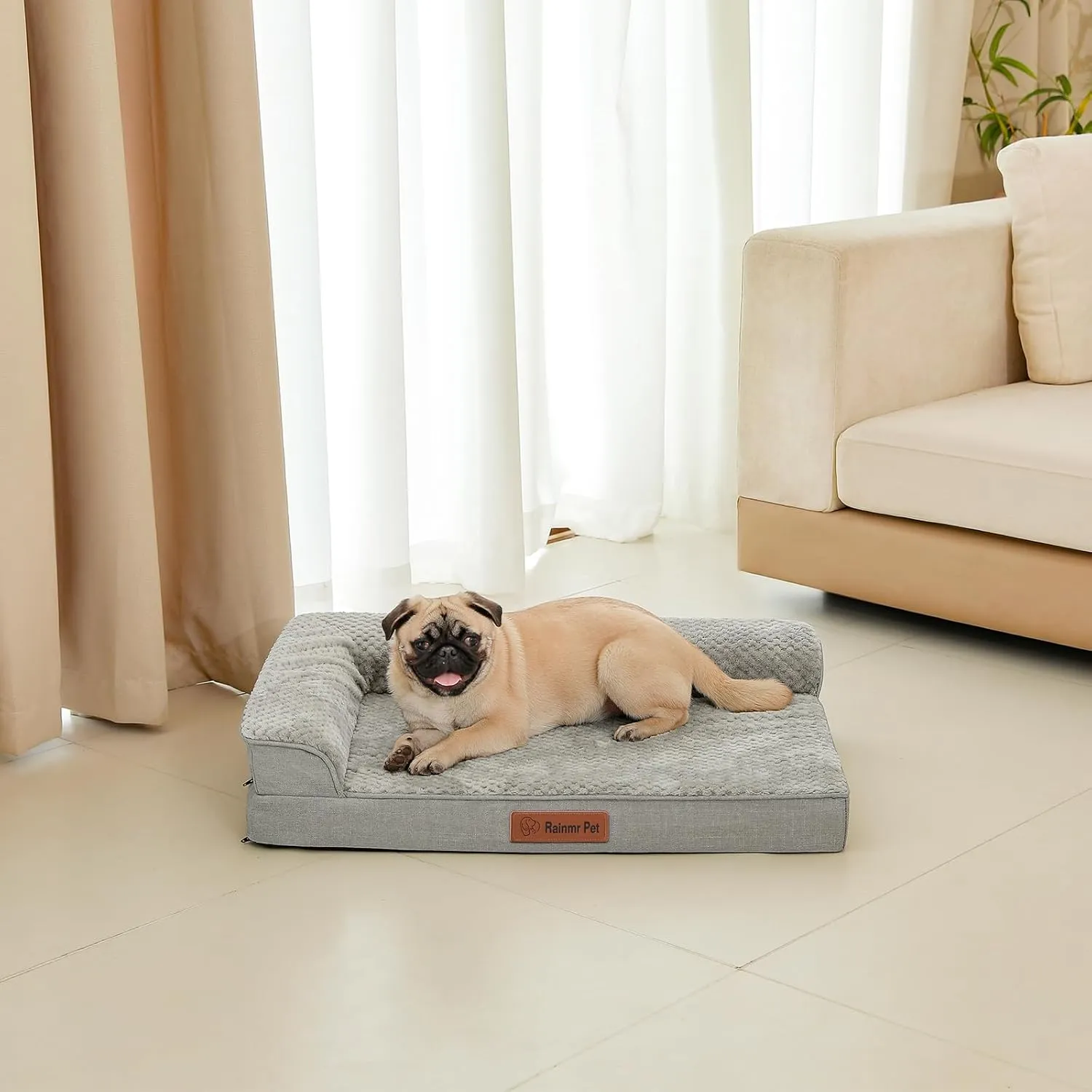 Orthopedic Dog Bed, 3 Inch Memory Foam Dog Beds for Medium Dogs, Washable Removable Cover, Nonskid Bottom, Waterproof Pet Couch for Indoor, Outdoor or Car Use, 35x23 Inches M Light Grey