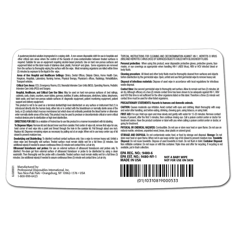 PDI Plus Germicidal Disposable Cloth, Large 6" x 6¾"