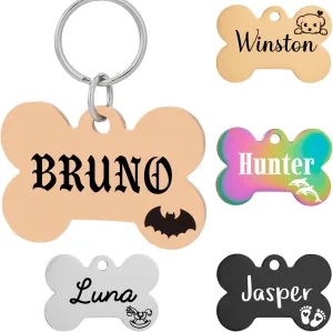 Personalized Pattern Cat and Dog ID Tags,Lovely pet Dog Tags Engraved,Customize Tags for Small Pets and Large Dogs.9 Shapes of Double-Sided Laser Engraved Stainless Steel Dog Tags (Bone)
