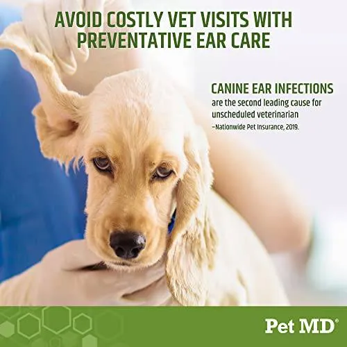 Pet MD - Dog Ear Cleaner Wipes - Otic Cleanser for Dogs to Stop Ear Itching, and Infections with Aloe and Eucalyptus - 100 Count