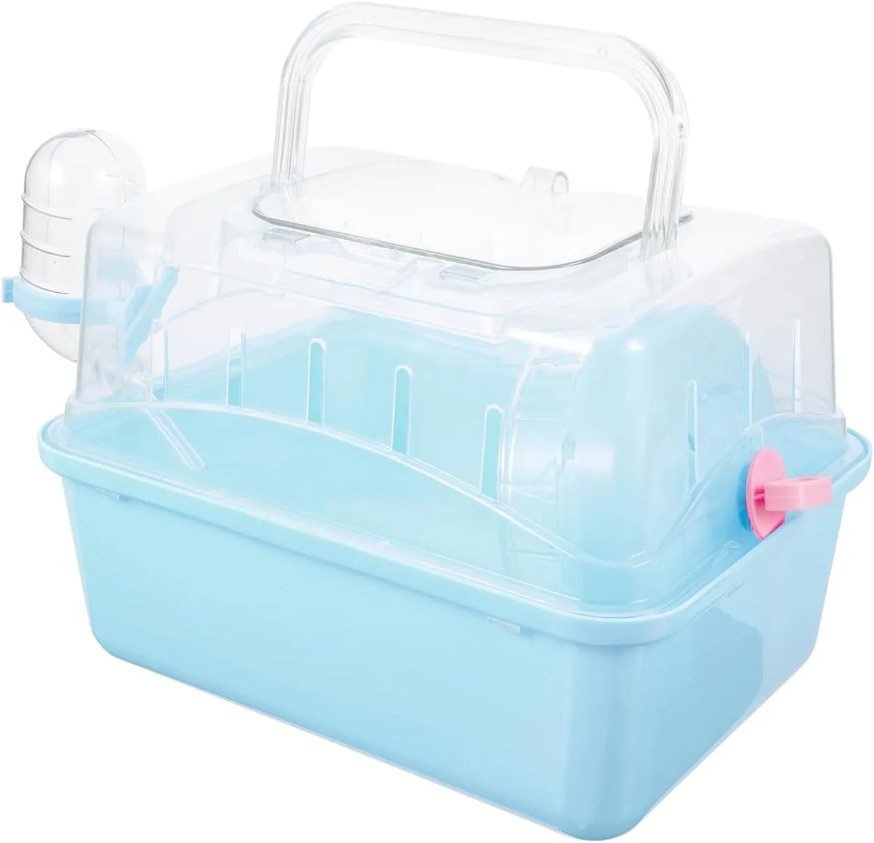 POPETPOP Small Animal Carrier Cage with Water Bottle - Portable Hamster Travel Cage with Handles for Hedgehog Hamster Rat Bearded Dragon Ferret Chinchillas (Sky-Blue) 11"*6.69"