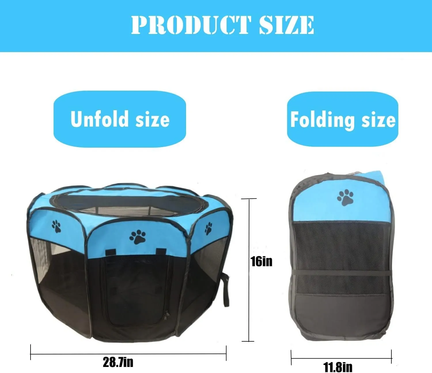 Portable Pet Playpen for Small Cat Dog Puppy Rabbit,Cat Kitten Playpen Indoor Outdoor with Carrying Case,Waterproof Bottom and Removable Zipper Top (S(28.7" x 28.7" x 16"), Blue)