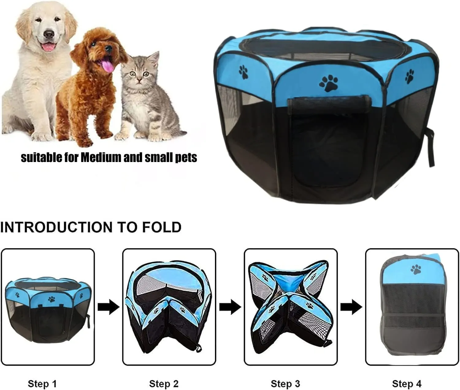 Portable Pet Playpen for Small Cat Dog Puppy Rabbit,Cat Kitten Playpen Indoor Outdoor with Carrying Case,Waterproof Bottom and Removable Zipper Top (S(28.7" x 28.7" x 16"), Blue)