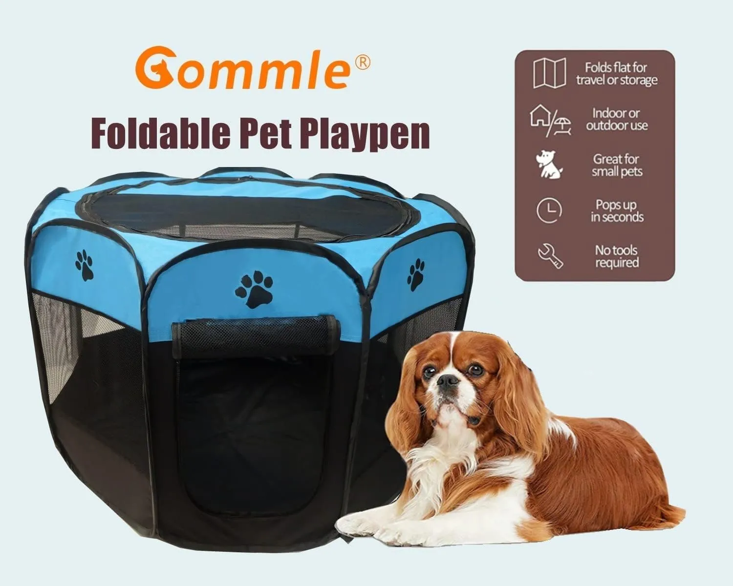 Portable Pet Playpen for Small Cat Dog Puppy Rabbit,Cat Kitten Playpen Indoor Outdoor with Carrying Case,Waterproof Bottom and Removable Zipper Top (S(28.7" x 28.7" x 16"), Blue)