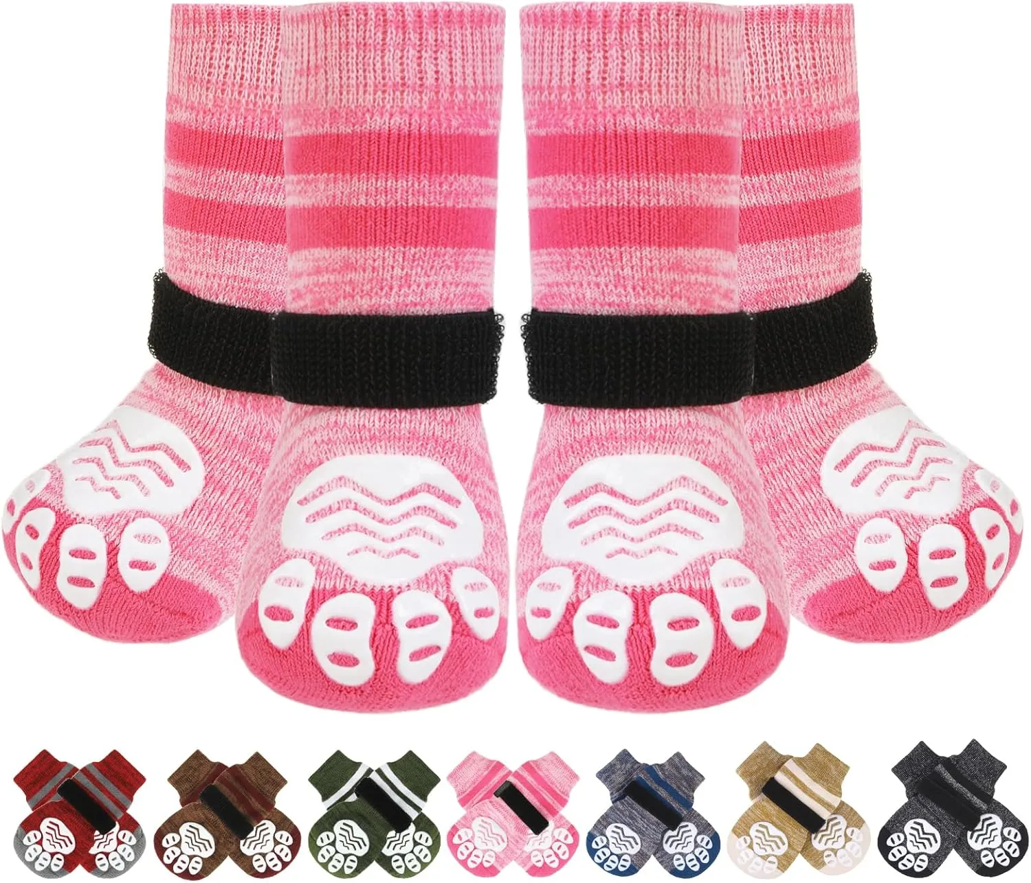 PUPTECK Anti-Slip Dog Socks with Double Sides Grips Booties for Medium Large Dogs Hardwood Floors Prevents Licking, Dog Shoes for Cold & Hot Pavement Traction, Fuschia, L
