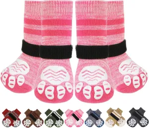 PUPTECK Anti-Slip Dog Socks with Double Sides Grips Booties for Medium Large Dogs Hardwood Floors Prevents Licking, Dog Shoes for Cold & Hot Pavement Traction, Fuschia, L
