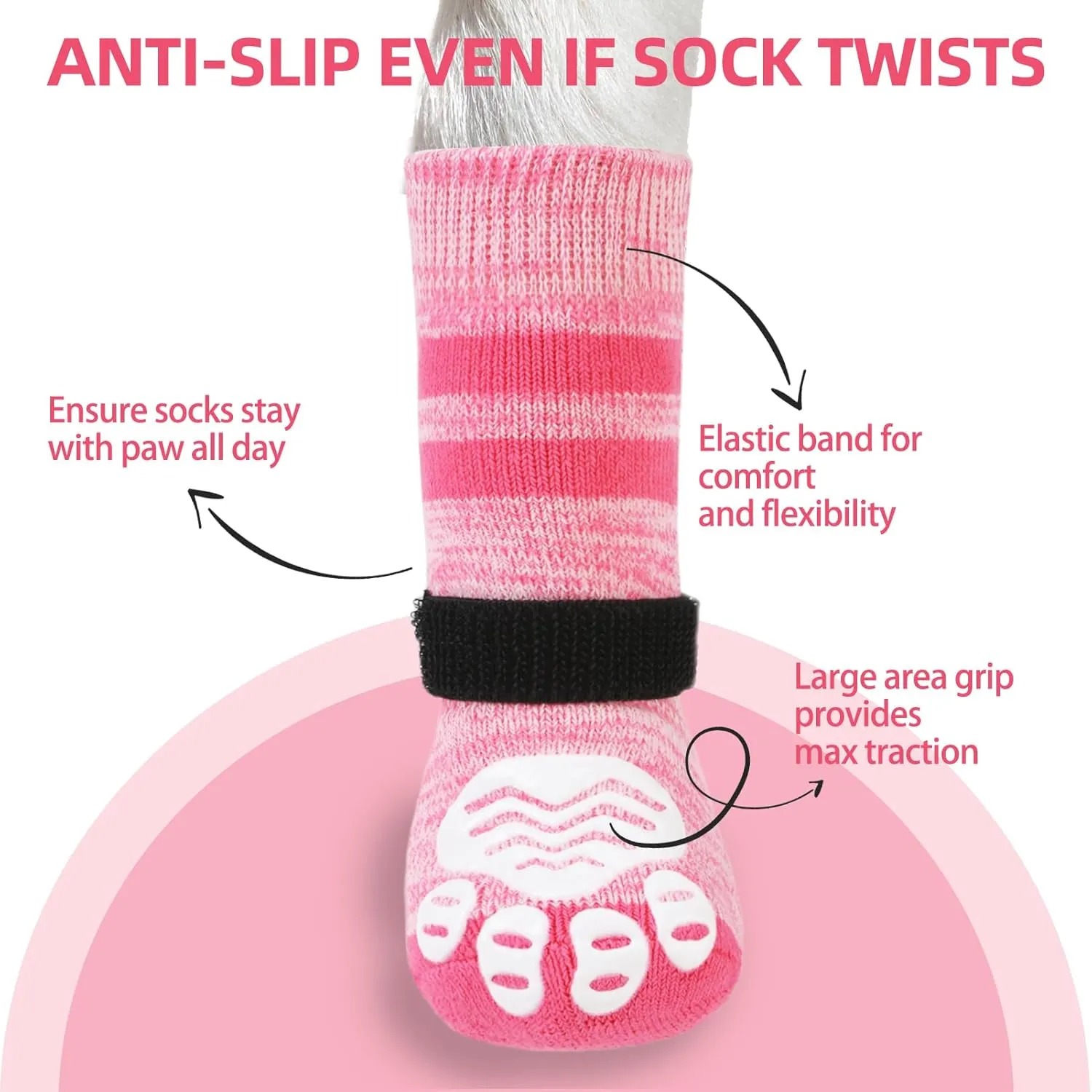 PUPTECK Anti-Slip Dog Socks with Double Sides Grips Booties for Medium Large Dogs Hardwood Floors Prevents Licking, Dog Shoes for Cold & Hot Pavement Traction, Fuschia, L