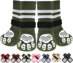 PUPTECK Anti-Slip Dog Socks with Double Sides Grips Booties for Medium Large Dogs Hardwood Floors Prevents Licking, Dog Shoes for Cold & Hot Pavement Traction, Green, L