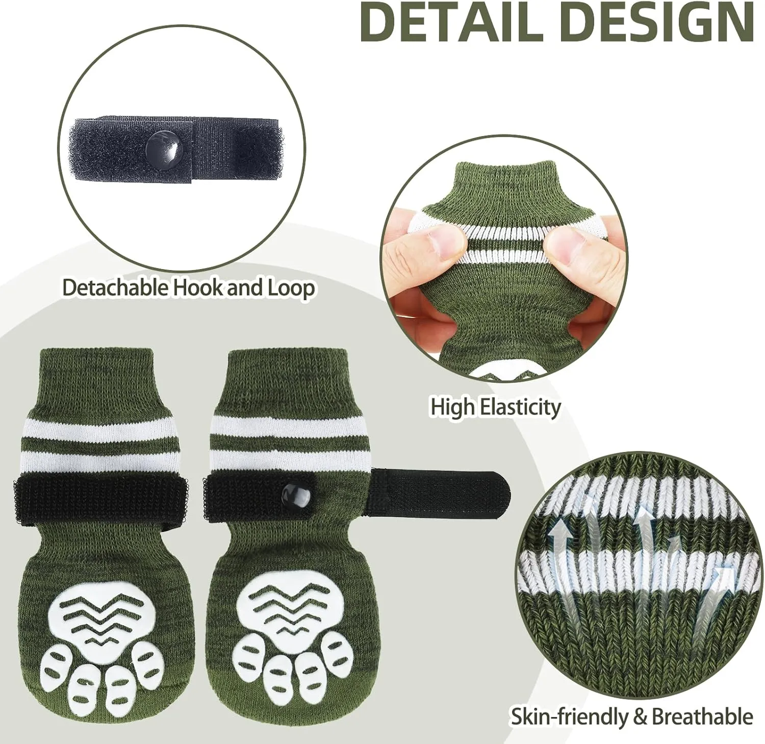 PUPTECK Anti-Slip Dog Socks with Double Sides Grips Booties for Medium Large Dogs Hardwood Floors Prevents Licking, Dog Shoes for Cold & Hot Pavement Traction, Green, L