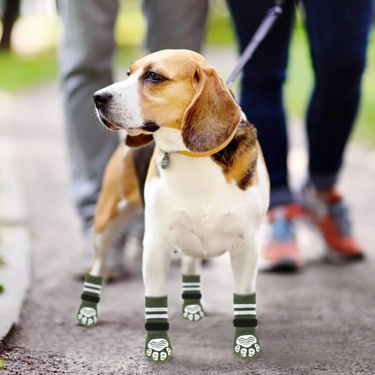 PUPTECK Anti-Slip Dog Socks with Double Sides Grips Booties for Medium Large Dogs Hardwood Floors Prevents Licking, Dog Shoes for Cold & Hot Pavement Traction, Green, L