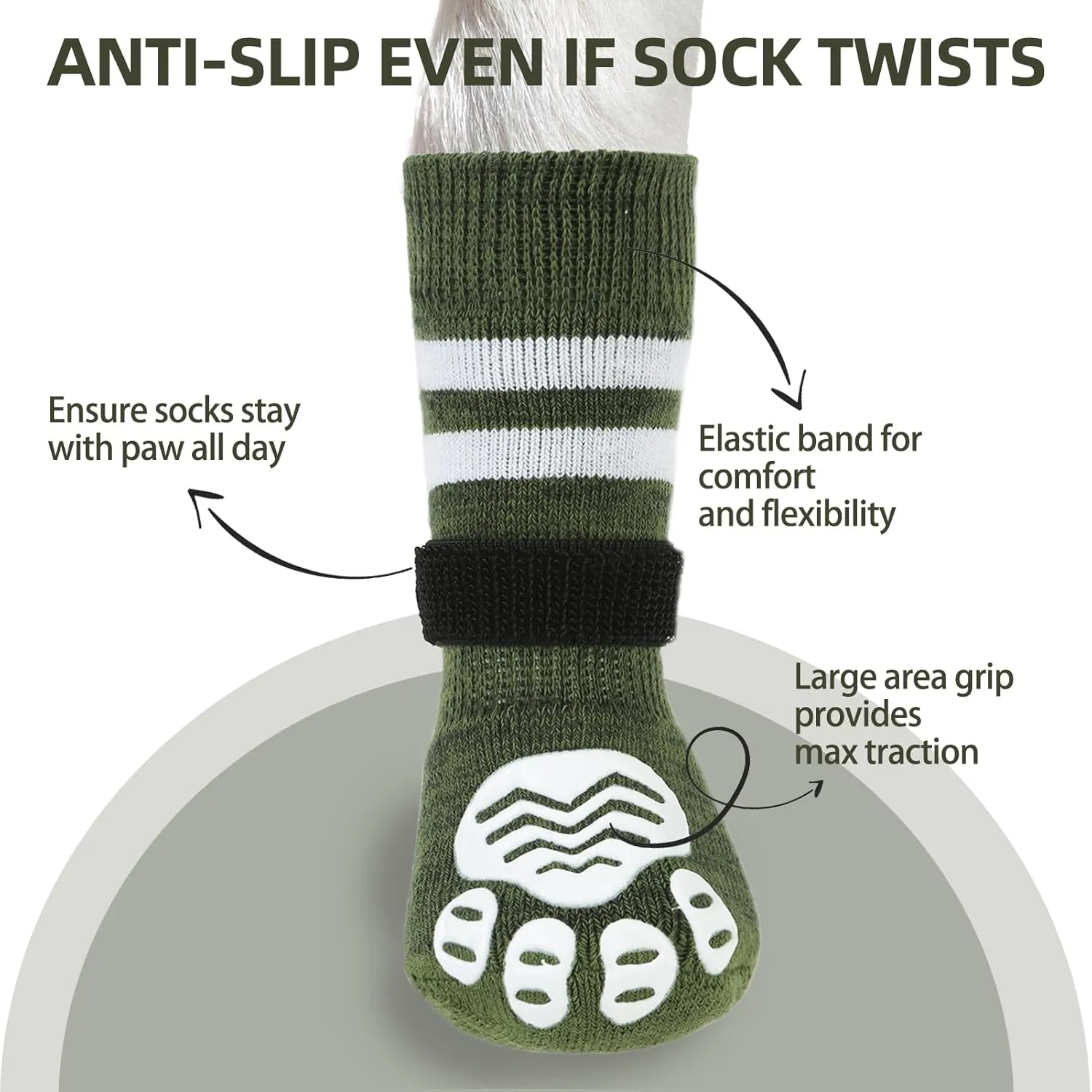 PUPTECK Anti-Slip Dog Socks with Double Sides Grips Booties for Medium Large Dogs Hardwood Floors Prevents Licking, Dog Shoes for Cold & Hot Pavement Traction, Green, L