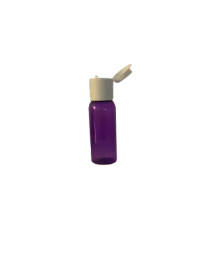 Purple 1 oz PET Plastic Bottle with White Flip Top Cap or Black Spray Mist