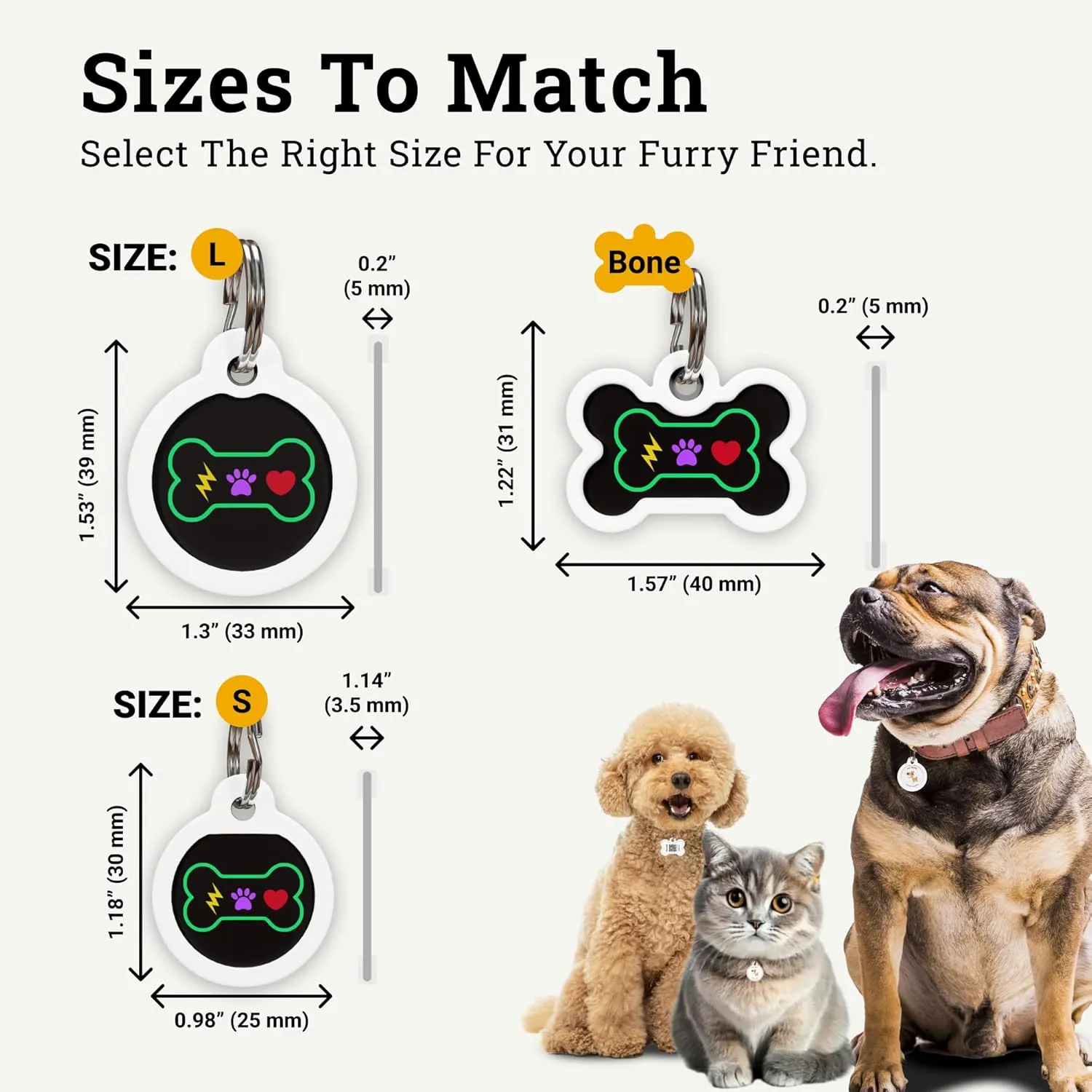 QR Code Dog Tag Silent Id Pet Tags Personalized Name Plate with Online Profile (Bingo Bone, Large_Round)