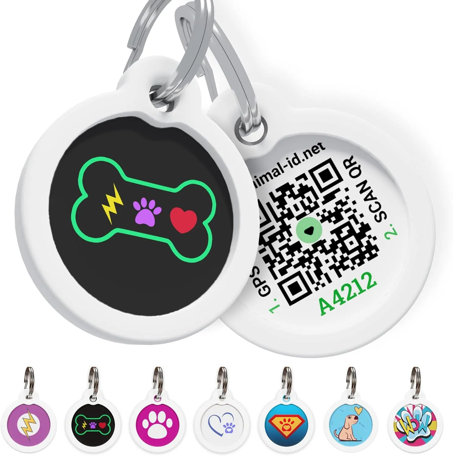 QR Code Dog Tag Silent Id Pet Tags Personalized Name Plate with Online Profile (Bingo Bone, Large_Round)