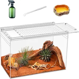 Reptile Terrarium kit,11"*6"*8" Reptile Breeding Box, Magnetic Acrylic Enclosurefor TarantulaHermit CrabJumping SpiderIguanaLeopard GeckoBearded Dragon, Insect, Mantis, Scorpions.