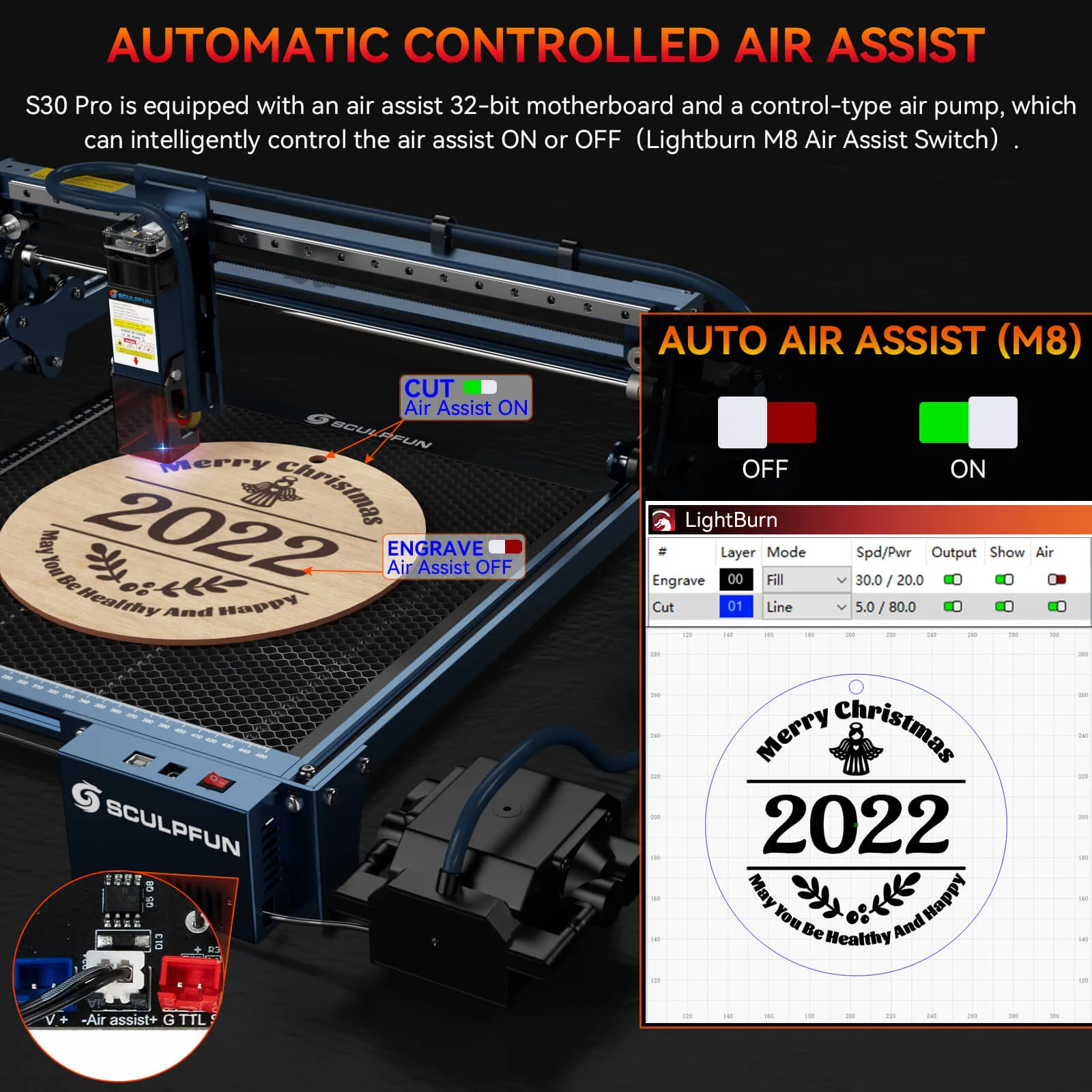 SCULPFUN S30 Pro Max 20W Laser Engraver   Rotary Roller   40*40cm Honeycomb Panel