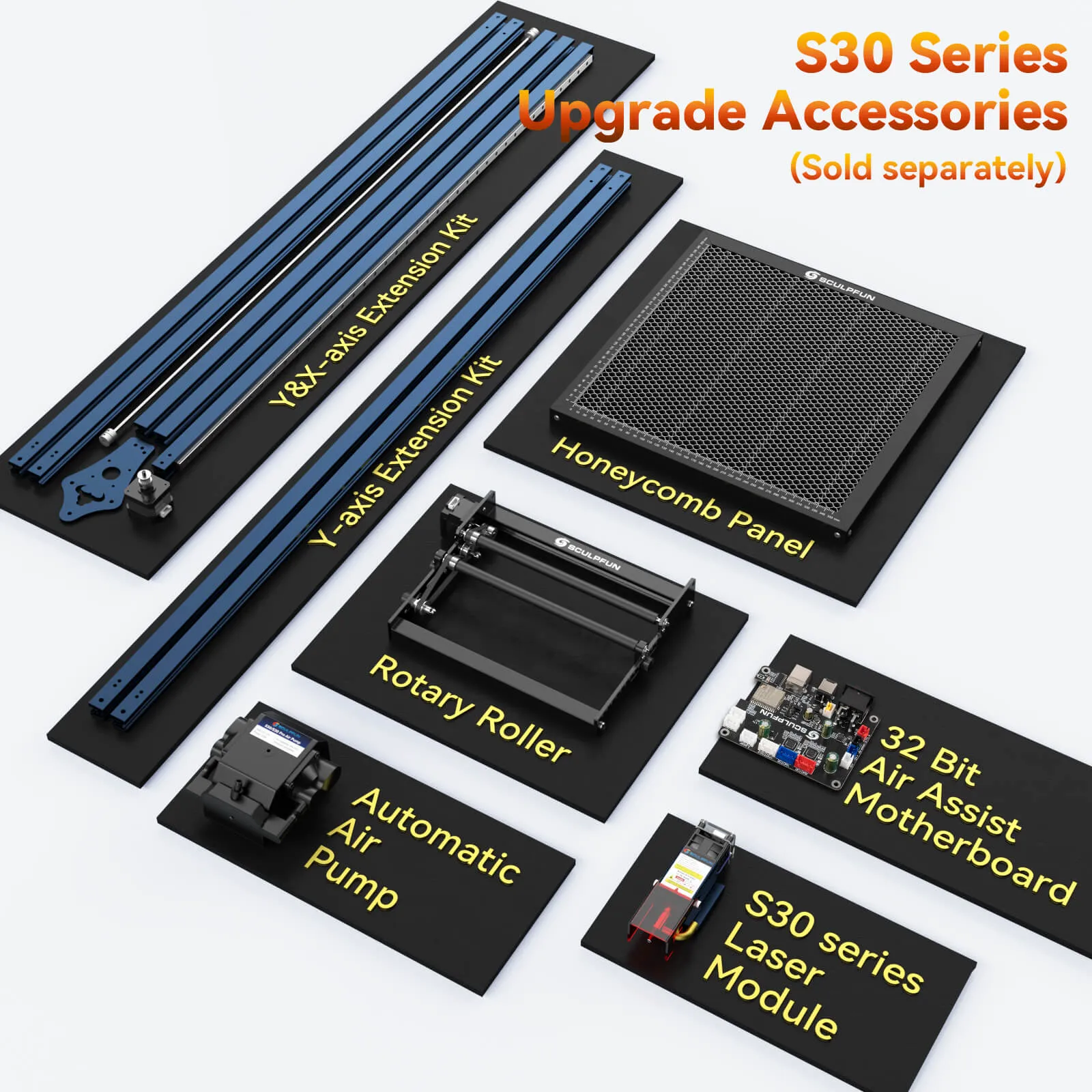 SCULPFUN S30 Pro Max 20W Laser Engraver   Rotary Roller   40*40cm Honeycomb Panel