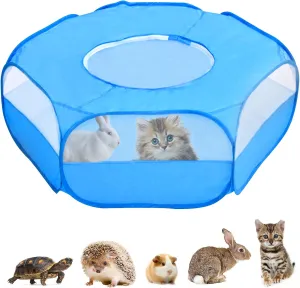 Small Animals Playpen, Breathable & Waterproof Pet Playpen Cage Tent with Zippered Cover Outdoor/Indoor Portable Fence Tent for Puppy/Kitten/Rabbits/Hamster/Chinchillas/Guinea Pig (Blue)