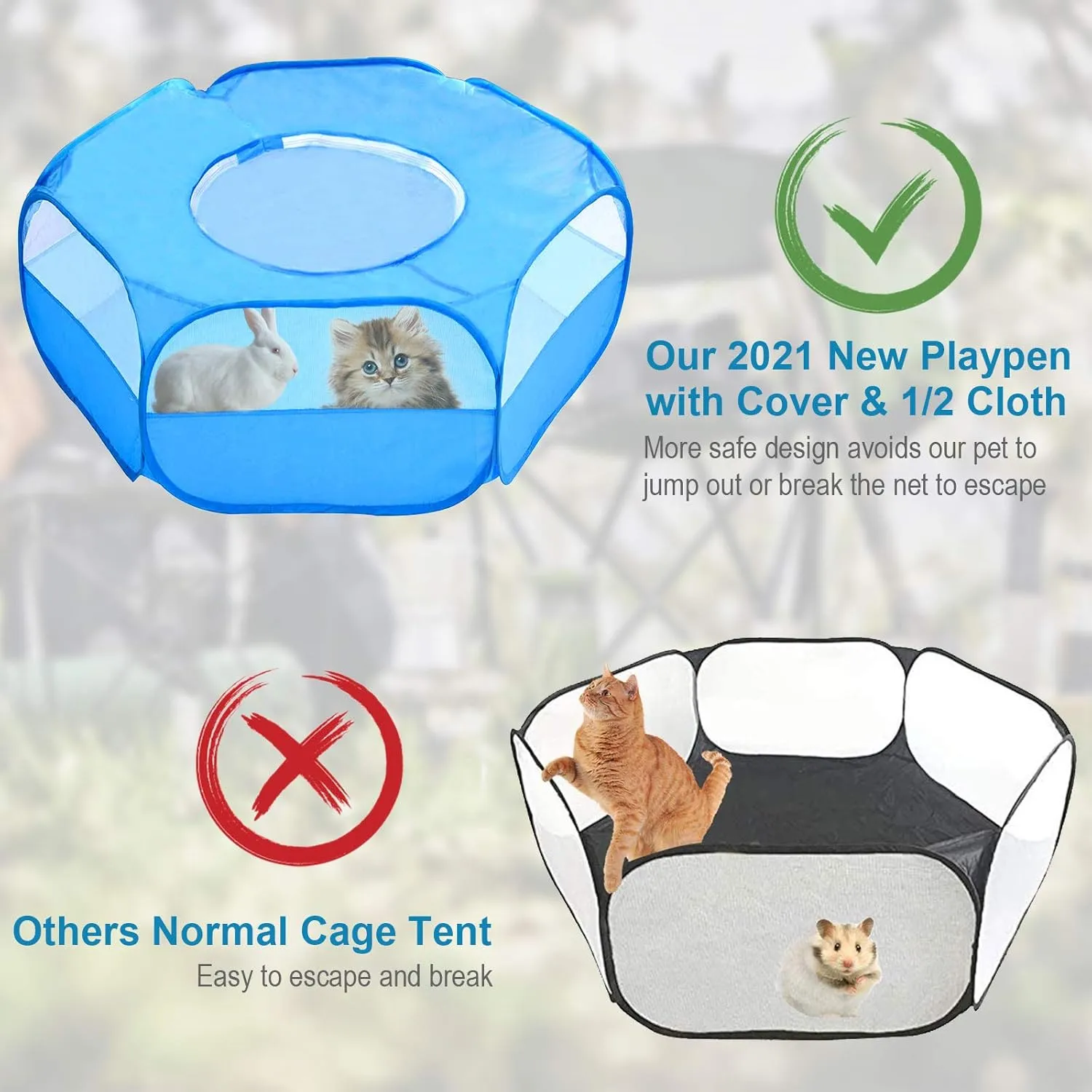 Small Animals Playpen, Breathable & Waterproof Pet Playpen Cage Tent with Zippered Cover Outdoor/Indoor Portable Fence Tent for Puppy/Kitten/Rabbits/Hamster/Chinchillas/Guinea Pig (Blue)